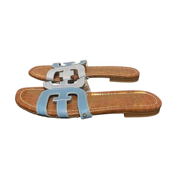 Sam Edelman Sandal Leather 8.5 Blue Bay Cutout Slide Flats Slip On Comfort - Picture 4 of 9